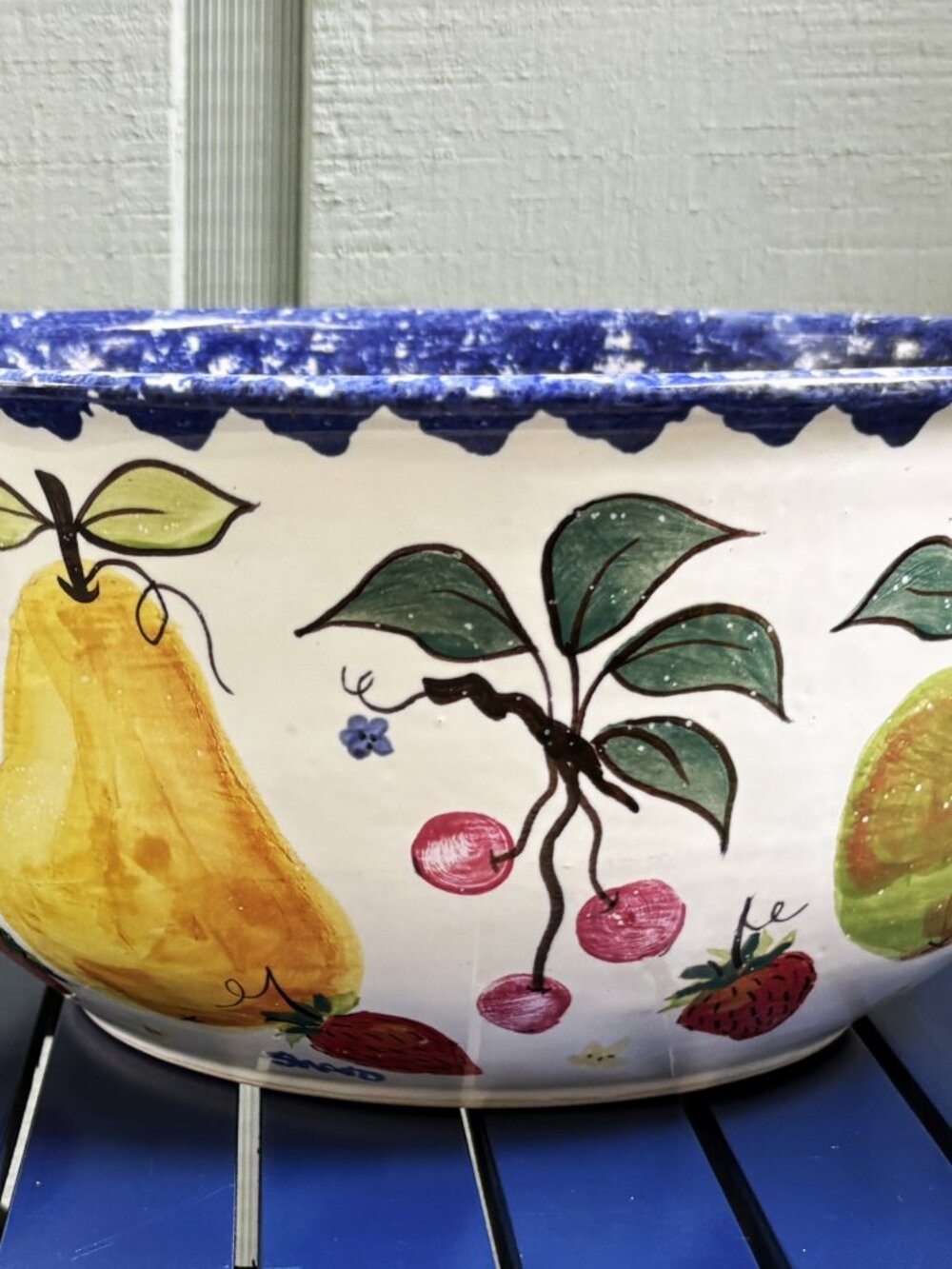 Rare Vintage Shard 12" Bowl Coastal Fruit Pattern - Excellent!